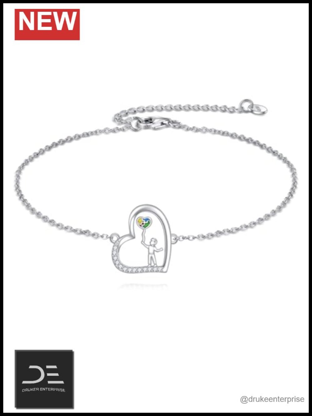 Sterling Silver Autism Awareness Puzzle Piece Charm Bracelet for Women